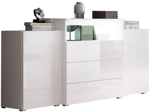 MINIO go for it Kommode mit Schubladen Korfu III, 150 cm, Sideboard mit LED Beleuchtung, Farbe: Weiss matt/Weiss Hochglanz MINIO go for it Kommode mit Schubladen Korfu III, 150 cm, Sideboard mit LED Beleuchtung, Farbe: Weiss matt/Weiss Hochglanz von MINIO go for it
