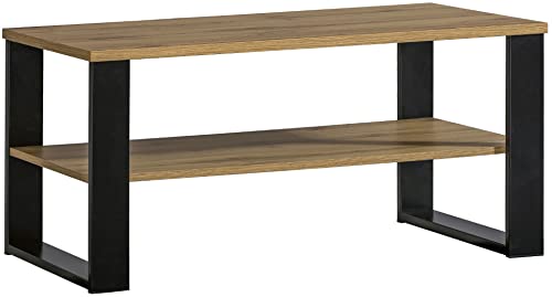 MINIO go for it Lamia 9 - Couchtisch 100x48.7x56 cm I Kaffeetisch I Wohnzimmertisch Modern I Tisch Wohnzimmer Stabilen Metallfüße I Wotan Eiche/Schwarz Matt Farbe von MINIO go for it