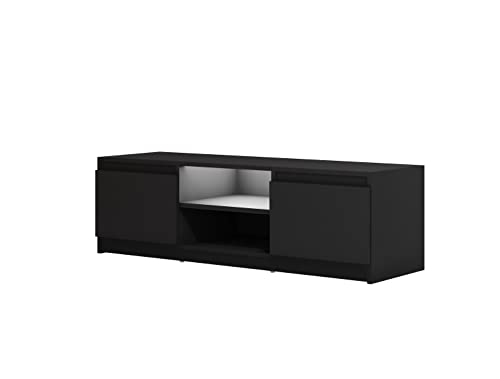 MINIO go for it - TV-Schrank Dingo I Lowboard für Fernseher I TV-Kommode I TV lowboard stehend I 120cm I mit 2 Klapptüren & 2 offenen Fächern I TV Möbel I Schwarz Graphit - Lowboard mit LED von MINIO go for it