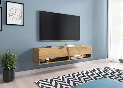 MINIO go for it - Lowboard TV-Schrank I 140x30x33 cm I mit Türen und Offene Nischen I Laminierte Spannplatte I Praktisch und Funktionell I Wotan Eiche - ohne Beleuchtung von MINIO go for it