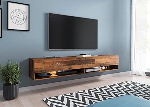 MINIO go for it - Lowboard TV-Schrank I 180x30x33 cm I mit Türen und Offene Nischen I Laminierte Spannplatte I Praktisch und Funktionell I Oldwood - LED Beleuchtung von MINIO go for it