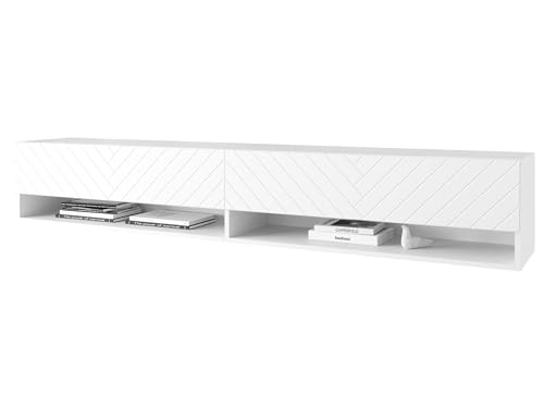 MINIO go for it - Lowboard TV-Schrank I 180x30x33 cm I mit Türen und Offene Nischen I Laminierte Spannplatte I Praktisch und Funktionell I Weiss/Front Weiss - LED Beleuchtung von MINIO go for it