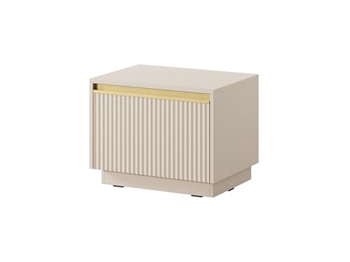 MINIO go for it - Nachttisch ROJALES, Nachtkästchen, Geriffelte MDF-Fronten, Goldverzierung, hängend oder stehend, Farbe: Cashmere MINIO go for it - Nachttisch ROJALES, Nachtkästchen, Geriffelte MDF-Fronten, Goldverzierung, hängend oder stehend, Farbe: Cashmere von MINIO go for it
