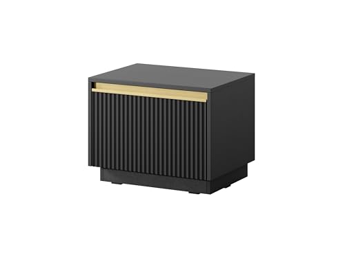 MINIO go for it - Nachttisch ROJALES, Nachtkästchen, Geriffelte MDF-Fronten, Goldverzierung, hängend oder stehend, Farbe: Schwarz MINIO go for it - Nachttisch ROJALES, Nachtkästchen, Geriffelte MDF-Fronten, Goldverzierung, hängend oder stehend, Farbe: Schwarz von MINIO go for it