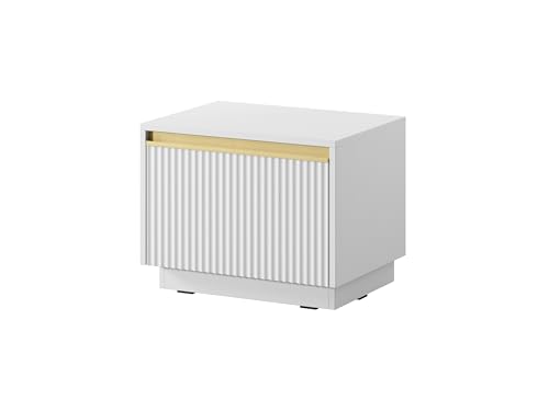 MINIO go for it - Nachttisch ROJALES, Nachtkästchen, Geriffelte MDF-Fronten, Goldverzierung, hängend oder stehend, Farbe: Weiß von MINIO go for it