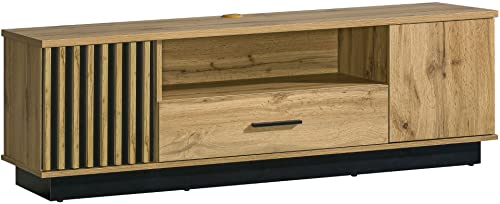MINIO go for it - TV Schrank 155cm Breit Lamia, TV Lowboard für Fernseher, Sideboard mit Türen und Schublade, TV-Kommode Fernsehschrank I Wotan Eiche/Schwarz Matt von MINIO go for it