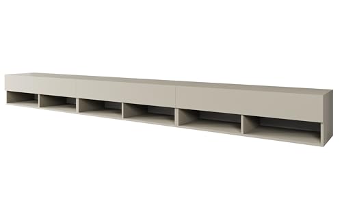 MINIO go for it - TV-Schrank Anne, 300x30x33 cm, Lowboard, mit Türen und Offene Nischen, Laminierte Spannplatte, Farbe: Cashmere Beige - mit LED Beleuchtung MINIO go for it - TV-Schrank Anne, 300x30x33 cm, Lowboard, mit Türen und Offene Nischen, Laminierte Spannplatte, Farbe: Cashmere Beige - mit LED Beleuchtung von MINIO go for it