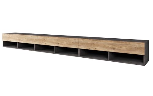 MINIO go for it - TV-Schrank Anne, 300x30x33 cm, Lowboard, mit Türen und Offene Nischen, Laminierte Spannplatte, Farbe: Kastanien Breslau/Matera Graphit - mit LED Beleuchtung MINIO go for it - TV-Schrank Anne, 300x30x33 cm, Lowboard, mit Türen und Offene Nischen, Laminierte Spannplatte, Farbe: Kastanien Breslau/Matera Graphit - mit LED Beleuchtung von MINIO go for it