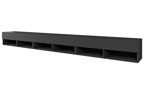 MINIO go for it - TV-Schrank Anne, 300x30x33 cm, Lowboard, mit Türen und Offene Nischen, Laminierte Spannplatte, Farbe: Schwarz matt von MINIO go for it