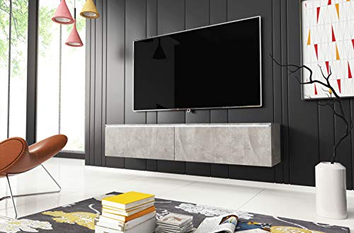 MINIO go for it TV Schrank Donna, Breite 140 cm, TV Lowboard, Stehend oder Hängend, Fernsehschrank für das Wohnzimmer, Laminierte Spannplatte, Moderner Stil, Beton - LED Beleuchtung von MINIO go for it