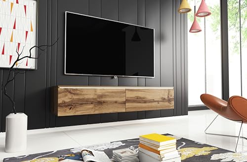 MINIO go for it TV Schrank Donna, Breite 140 cm, TV Lowboard, Stehend oder Hängend, Fernsehschrank für das Wohnzimmer, Laminierte Spannplatte, Moderner Stil, Wotan Eiche - LED Beleuchtung von MINIO go for it