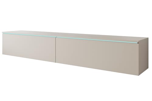 MINIO go for it - TV Schrank Donna, Breite 180 cm, Lowboard, Stehend oder Hängend, Fernsehschrank für das Wohnzimmer, Laminierte Spannplatte, Farbe: Cashmere Beige - mit LED Beleuchtung von MINIO go for it