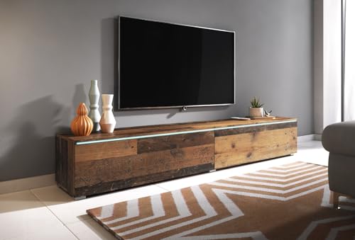 TV Schrank Donna, Breite 180 cm, TV Lowboard, Stehend oder Hängend, Fernsehschrank für das Wohnzimmer, Laminierte Spannplatte, Moderner Stil, Oldwood - LED Beleuchtung von MINIO go for it