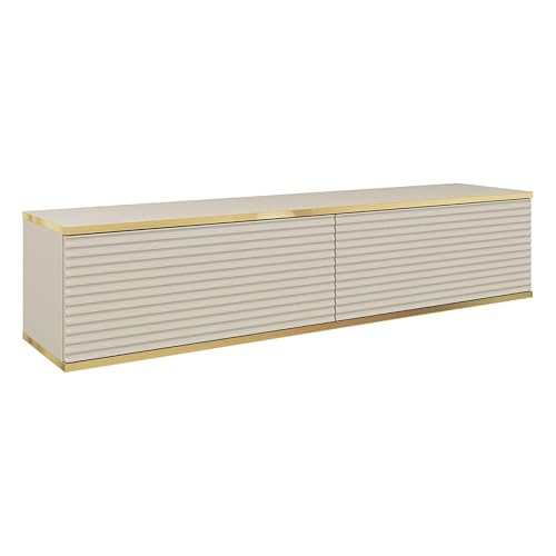 MINIO go for it - TV-Schrank ORO 135 cm, Lowboard, Hängend, ohne Füße, goldfarbener Rand, Schichtstoffplatte, Fronten aus MDF, horizontale 3D-Latte, Farbe: Beige matt MINIO go for it - TV-Schrank ORO 135 cm, Lowboard, Hängend, ohne Füße, goldfarbener Rand, Schichtstoffplatte, Fronten aus MDF, horizontale 3D-Latte, Farbe: Beige matt von MINIO go for it
