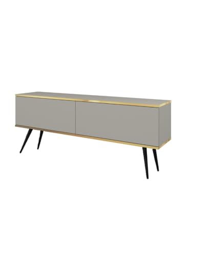 MINIO go for it - TV-Schrank ORO 135 cm, Lowboard, Hängend oder stehend, mit schwarzen Beinen, goldfarbener Rand, Schichtstoffplatte, Farbe: Grau matt von MINIO go for it