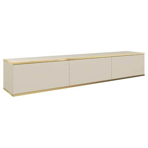 MINIO go for it - TV-Schrank ORO 175 cm, Lowboard, Hängend, ohne Füße, goldfarbener Rand, Schichtstoffplatte, Fronten aus MDF, horizontale 3D-Latte, Farbe: Beige matt MINIO go for it - TV-Schrank ORO 175 cm, Lowboard, Hängend, ohne Füße, goldfarbener Rand, Schichtstoffplatte, Fronten aus MDF, horizontale 3D-Latte, Farbe: Beige matt von MINIO go for it