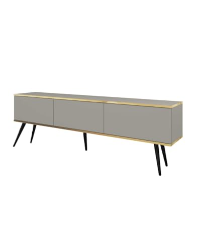 MINIO go for it - TV-Schrank ORO 175 cm, Lowboard, Hängend oder stehend, mit schwarzen Beinen, goldfarbener Rand, Schichtstoffplatte, Farbe: Grau matt von MINIO go for it