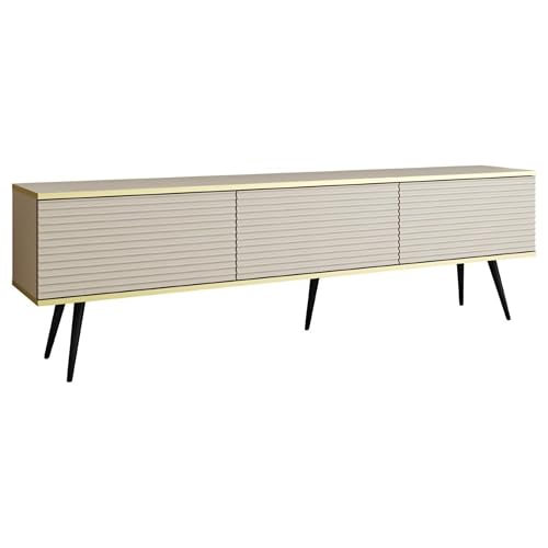MINIO go for it - TV-Schrank ORO 175 cm, Lowboard, Hängend oder stehend, mit schwarzen Beinen, goldfarbener Rand, Schichtstoffplatte, Fronten aus MDF, horizontale 3D-Latte, Farbe: Beige matt MINIO go for it - TV-Schrank ORO 175 cm, Lowboard, Hängend oder stehend, mit schwarzen Beinen, goldfarbener Rand, Schichtstoffplatte, Fronten aus MDF, horizontale 3D-Latte, Farbe: Beige matt von MINIO go for it