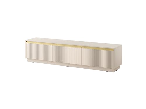 MINIO go for it - TV Schrank ROJALES, Lowboard, 180cm, Geriffelte MDF-Fronten, Goldverzierung, hängend oder stehend, Farbe: Cashmere MINIO go for it - TV Schrank ROJALES, Lowboard, 180cm, Geriffelte MDF-Fronten, Goldverzierung, hängend oder stehend, Farbe: Cashmere von MINIO go for it