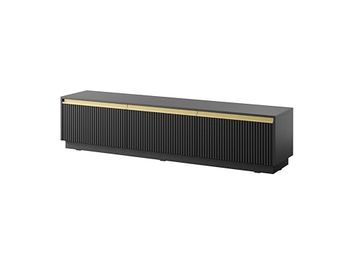 MINIO go for it - TV Schrank ROJALES, Lowboard, 180cm, Geriffelte MDF-Fronten, Goldverzierung, hängend oder stehend, Farbe: Schwarz von MINIO go for it