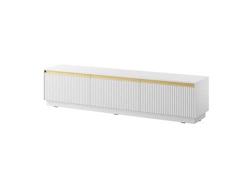 MINIO go for it - TV Schrank ROJALES, Lowboard, 180cm, Geriffelte MDF-Fronten, Goldverzierung, hängend oder stehend, Farbe: Weiß MINIO go for it - TV Schrank ROJALES, Lowboard, 180cm, Geriffelte MDF-Fronten, Goldverzierung, hängend oder stehend, Farbe: Weiß von MINIO go for it