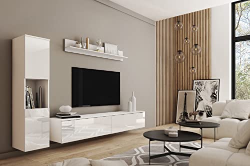 MINIO go for it - Wohnwand 3-Teilig Set Parma I Hängend oder Stehend I Highboard I Lowboard I Wandboard I Laminierte Spannplatte I Weiß und Weiß Gloss MINIO go for it - Wohnwand 3-Teilig Set Parma I Hängend oder Stehend I Highboard I Lowboard I Wandboard I Laminierte Spannplatte I Weiß und Weiß Gloss von MINIO go for it