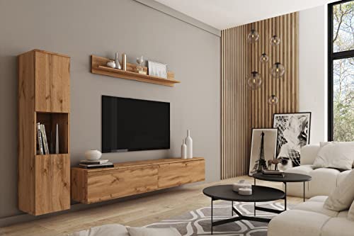 MINIO go for it - Wohnwand 3-Teilig Set Parma I Hängend oder Stehend I Highboard I Lowboard I Wandboard I Laminierte Spannplatte I Wotan Eiche MINIO go for it - Wohnwand 3-Teilig Set Parma I Hängend oder Stehend I Highboard I Lowboard I Wandboard I Laminierte Spannplatte I Wotan Eiche von MINIO go for it