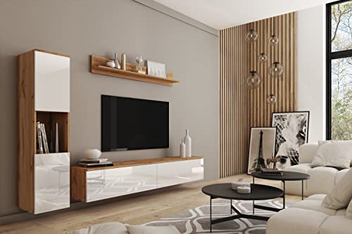MINIO go for it - Wohnwand 3-Teilig Set Parma I Hängend oder Stehend I Highboard I Lowboard I Wandboard I Laminierte Spannplatte I Wotan Eiche und Weiß Gloss MINIO go for it - Wohnwand 3-Teilig Set Parma I Hängend oder Stehend I Highboard I Lowboard I Wandboard I Laminierte Spannplatte I Wotan Eiche und Weiß Gloss von MINIO go for it