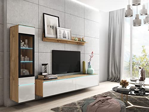 MINIO go for it - Wohnwand 3-Teilig Set Veve 1 I Hängend oder Stehend I Hochschrank-Vitrine I Lowboard I Wandboard I Laminierte Spannplatte I Wotan Eiche und Weiß Gloss - ohne Beleuchtung MINIO go for it - Wohnwand 3-Teilig Set Veve 1 I Hängend oder Stehend I Hochschrank-Vitrine I Lowboard I Wandboard I Laminierte Spannplatte I Wotan Eiche und Weiß Gloss - ohne Beleuchtung von MINIO go for it