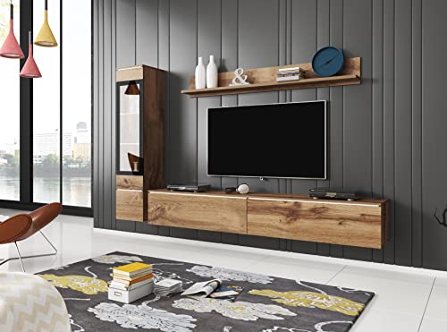 MINIO go for it - Wohnwand 3-Teilig Set Veve 1 I Hängend oder Stehend I Hochschrank-Vitrine I Lowboard I Wandboard I Laminierte Spannplatte I Wotan Eiche MINIO go for it - Wohnwand 3-Teilig Set Veve 1 I Hängend oder Stehend I Hochschrank-Vitrine I Lowboard I Wandboard I Laminierte Spannplatte I Wotan Eiche von MINIO go for it