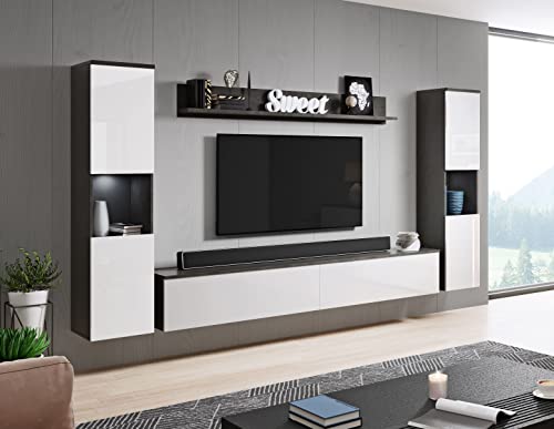 MINIO go for it - Wohnwand 4-Teilig Set Parma 1 I Hängend oder Stehend I 2X Highboard I Lowboard I Wandboard I Laminierte Spannplatte I Matera und Weiß Hochglanz - LED Beleuchtung MINIO go for it - Wohnwand 4-Teilig Set Parma 1 I Hängend oder Stehend I 2X Highboard I Lowboard I Wandboard I Laminierte Spannplatte I Matera und Weiß Hochglanz - LED Beleuchtung von MINIO go for it