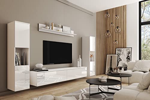 MINIO go for it - Wohnwand 4-Teilig Set Parma 1 I Hängend oder Stehend I 2X Highboard I Lowboard I Wandboard I Laminierte Spannplatte I Weiß und Weiß Gloss - LED Beleuchtung MINIO go for it - Wohnwand 4-Teilig Set Parma 1 I Hängend oder Stehend I 2X Highboard I Lowboard I Wandboard I Laminierte Spannplatte I Weiß und Weiß Gloss - LED Beleuchtung von MINIO go for it