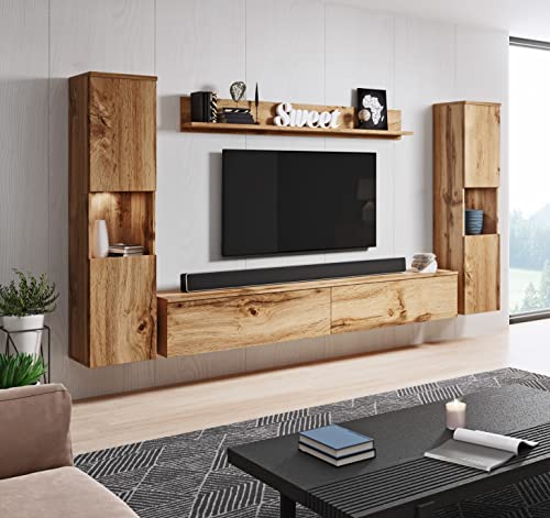 MINIO go for it - Wohnwand 4-Teilig Set Parma 1 I Hängend oder Stehend I 2X Highboard I Lowboard I Wandboard I Laminierte Spannplatte I Wotan Eiche - LED Beleuchtung MINIO go for it - Wohnwand 4-Teilig Set Parma 1 I Hängend oder Stehend I 2X Highboard I Lowboard I Wandboard I Laminierte Spannplatte I Wotan Eiche - LED Beleuchtung von MINIO go for it