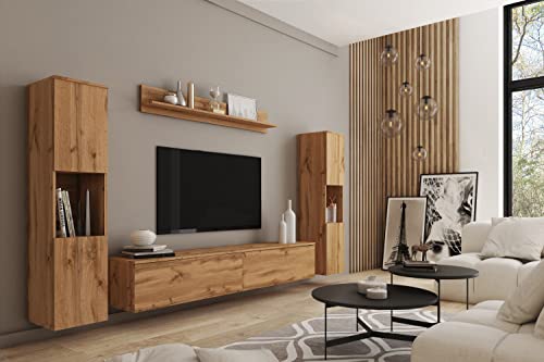 MINIO go for it - Wohnwand 4-Teilig Set Parma 1 I Hängend oder Stehend I 2X Highboard I Lowboard I Wandboard I Laminierte Spannplatte I Wotan Eiche MINIO go for it - Wohnwand 4-Teilig Set Parma 1 I Hängend oder Stehend I 2X Highboard I Lowboard I Wandboard I Laminierte Spannplatte I Wotan Eiche von MINIO go for it