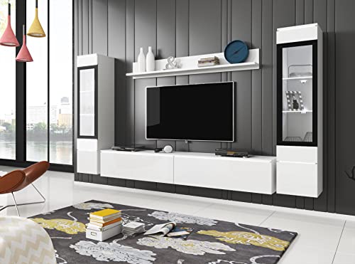 MINIO go for it - Wohnwand 4-Teilig Set Veve 2 I Hängend oder Stehend I 2X Hochschrank-Vitrine I Lowboard I Wandboard I Laminierte Spannplatte I Weiß und Weiß Gloss - ohne Beleuchtung MINIO go for it - Wohnwand 4-Teilig Set Veve 2 I Hängend oder Stehend I 2X Hochschrank-Vitrine I Lowboard I Wandboard I Laminierte Spannplatte I Weiß und Weiß Gloss - ohne Beleuchtung von MINIO go for it