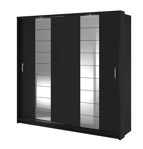 MINIO go for it - Zweitüriger Kleiderschrank ARTI I mit Spiegel I 63x220x215 cm I Schiebetürführung aus Aluminium I Schrank aus laminierter Möbelplatte I Schwarz von MINIO go for it