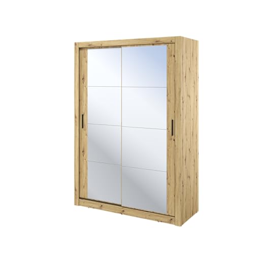 MINIO go for it - Zweitüriger Kleiderschrank ERTA 18, Schiebetürenschrank mit Spiegel, 150 cm, Farbe: Artisan Eiche von MINIO go for it