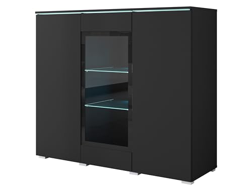 MINIO go for it - Kommode mit Glasstür Veve, Sideboard Wohnzimmer, Vitrine 120 cm Breit, Gablote Farbe Schwarz matt, mit LED-Beleuchtung MINIO go for it - Kommode mit Glasstür Veve, Sideboard Wohnzimmer, Vitrine 120 cm Breit, Gablote Farbe Schwarz matt, mit LED-Beleuchtung von MINIO go for it