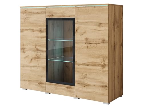 MINIO go for it - Kommode mit Glasstür Veve, Sideboard Wohnzimmer, Vitrine 120 cm Breit, Gablote Farbe Wotan Eiche, mit LED-Beleuchtung MINIO go for it - Kommode mit Glasstür Veve, Sideboard Wohnzimmer, Vitrine 120 cm Breit, Gablote Farbe Wotan Eiche, mit LED-Beleuchtung von MINIO go for it