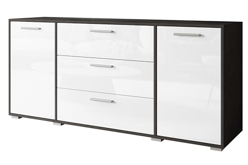 Minio - Kommode mit Schubladen 150 cm Breit TOGA I Sideboard für Wohnzimmer Schlafzimmer Flur I Moderne Komodenschrank I Kommode Weiss Hochglanz/Matera von MINIO go for it