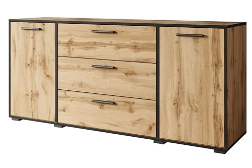 MINIO go for it - Kommode mit Schubladen 150 cm Breit TOGA I Sideboard für Wohnzimmer Schlafzimmer Flur I Moderne Komodenschrank I Kommode Wotan Eiche/Schwarz MINIO go for it - Kommode mit Schubladen 150 cm Breit TOGA I Sideboard für Wohnzimmer Schlafzimmer Flur I Moderne Komodenschrank I Kommode Wotan Eiche/Schwarz von MINIO go for it