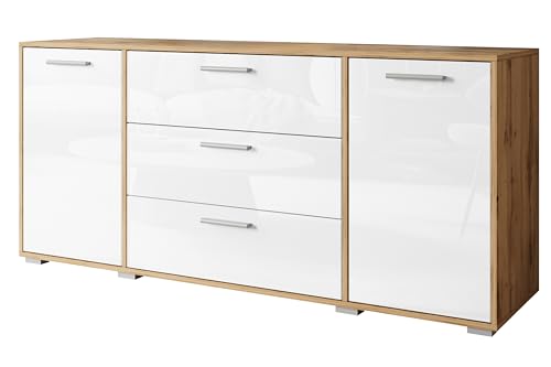 MINIO go for it - Kommode mit Schubladen 150 cm Breit TOGA I Sideboard für Wohnzimmer Schlafzimmer Flur I Moderne Komodenschrank I Kommode Weiss Hochglanz/Wotan Eiche MINIO go for it - Kommode mit Schubladen 150 cm Breit TOGA I Sideboard für Wohnzimmer Schlafzimmer Flur I Moderne Komodenschrank I Kommode Weiss Hochglanz/Wotan Eiche von MINIO go for it