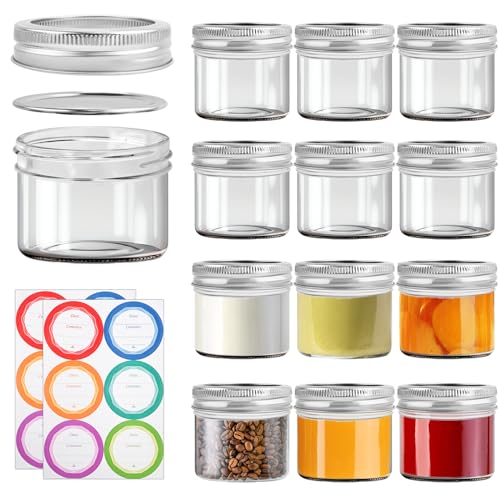 12 Stück Kleine Mini Marmeladengläser 100Ml,Einmachgläser mit Schraubdeckel Klein 100ml, Marmeladengläser Klein 100mL mit Deckel Beschriftet,Gläser Klei mit deckel für Gewürze, Gelee, Marmeladen, Müs von MINISOISO