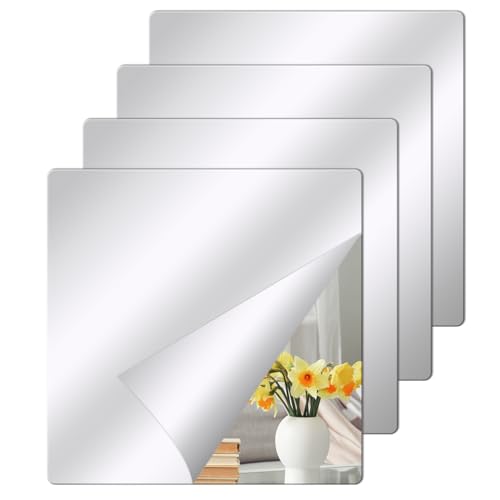 MINISOISO 4 Stück Selbstklebend Fliesenspiegel Spiegel, Klebespiegel Spiegelfliesen aus Acryl, DIY Türspiegel Ganzkörperspiegel, Spiegel zum Kleben Wand für Schlafzimmer Wohnzimmer Schrank Tür 20x20cm von MINISOISO