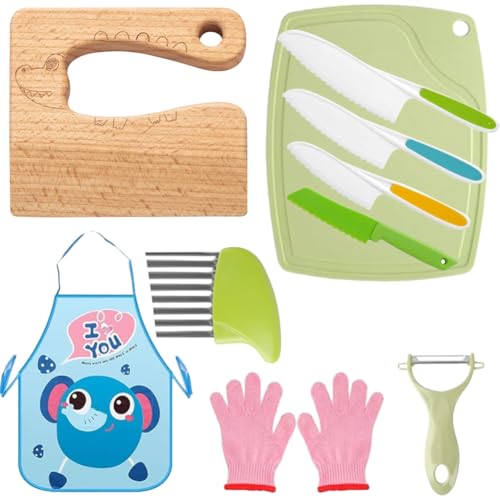 MINISOISO Kindermesser 10-teiliges Kinder-Küchenmesser-Set zum Schneiden und Kochen von Obst oder Gemüse, inklusive Holzmesser Obstmesser Schäler Schneidebrett Kinderhandschuhe für Kinder Geschenke MINISOISO Kindermesser 10-teiliges Kinder-Küchenmesser-Set zum Schneiden und Kochen von Obst oder Gemüse, inklusive Holzmesser Obstmesser Schäler Schneidebrett Kinderhandschuhe für Kinder Geschenke von MINISOISO