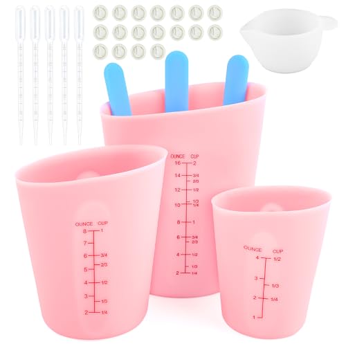 MINISOISO Silikon Messbecher Set für Epoxidharz, 125ML/250ML/500ML Messbechers aus Silikons, Rührstäbe, Meßbecher, Pipetten, Fingerlinge, Wiederverwendbares Silikon Becherz für DIY Basteln Gießformen von MINISOISO