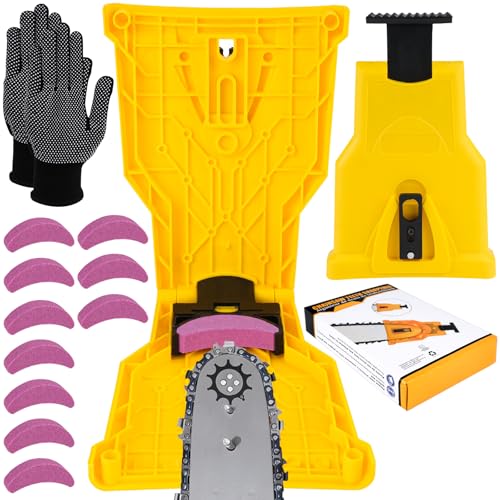 Tragbar Kettensäge Schärfgerät, Universeller Kettensägenschärfer Set mit 10 Schleifsteinen, Profi Saw Kettenschärfgerät, Chain Saw Sharpener, Ultra Saw Kettenschärfer für Jede Kettensäge von MINISOISO