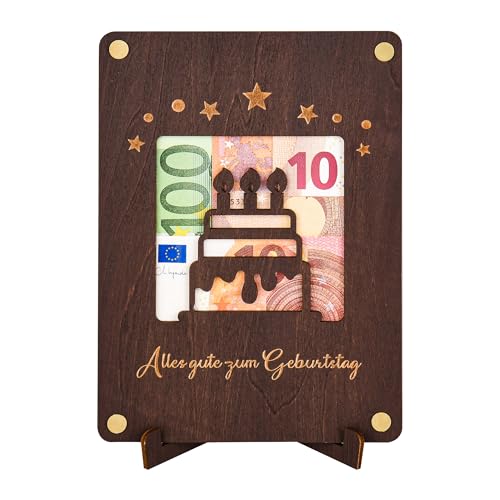 MINISONA Geburtstagskuchen Geldgeschenke Verpackung,Personalisierte Holz Geburtstag Geldgeschenk Verpackung,Personalisiert Geschenk für Freunde(Geburtstag) von MINISONA