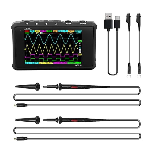 MINIWARE Tragbares Oszilloskop DS213 Tragbares Mini-Handheld, eingebauter Akku, 4 Kanäle, Bandbreite 15 MHz, Einsteiger-Oszilloskop für Einsteiger von MINIWARE