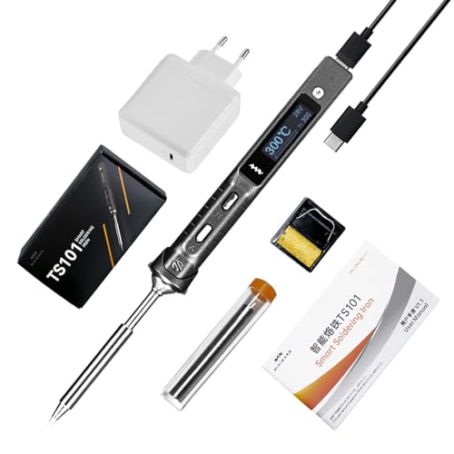 MINIWARE Mini Elektrolötkolben Kit TS101, Einstellbare Temperatur 50°C -400°C, Programmierbar, Typ-C, OLED-Display, Stromversorgung Durch USB-Ladegerät, Schwarz von MINIWARE